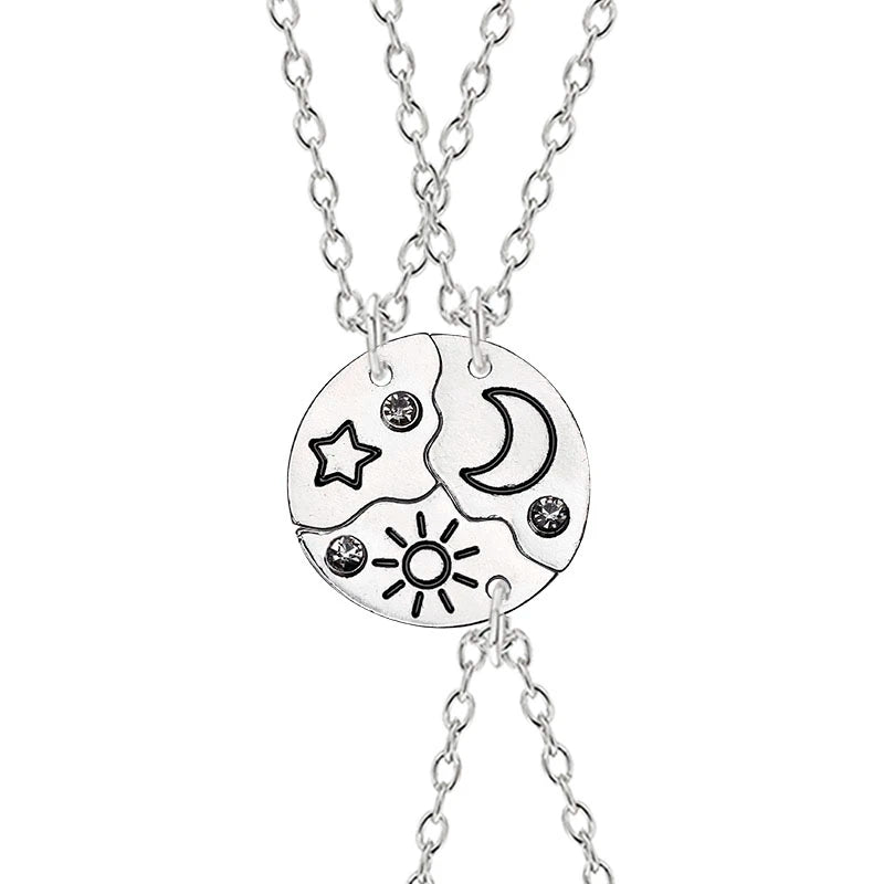 3Pcs Best Friend Zircon Sun Star Moon Pendant Necklace Friendship Choker Chain 2025 Fashion Jewelry Accessories Gift