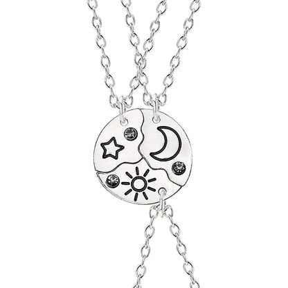 3Pcs Best Friend Zircon Sun Star Moon Pendant Necklace Friendship Choker Chain 2025 Fashion Jewelry Accessories Gift