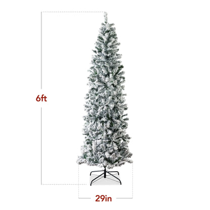 6Ft Snow Flocked Artificial Pencil Christmas Tree Holiday Decoration W/ Metal Stand