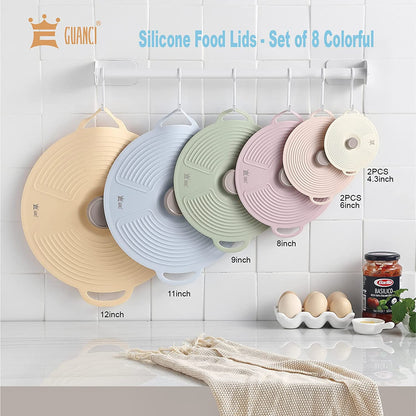 Silicone Lids for Bowl 8 Pack, Microwave Splatter Cover with 6 Sizes Reusable Heat Resistant Lids Fits Cups, Bowls, Plates, Pots, Pans, Skillets, Stove Top, Oven, Fridge Dishwasher Safe
