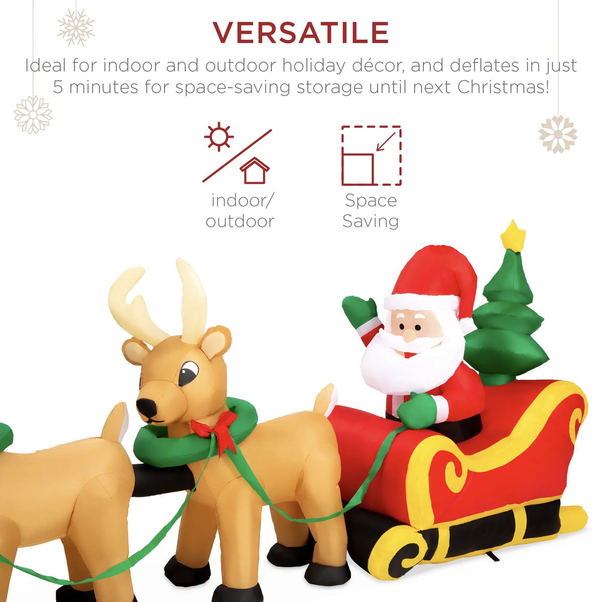 8.5Ft X 3Ft Lighted Inflatable Christmas Santa Claus & Reindeer Indoor Outdoor W/ Electric Fan