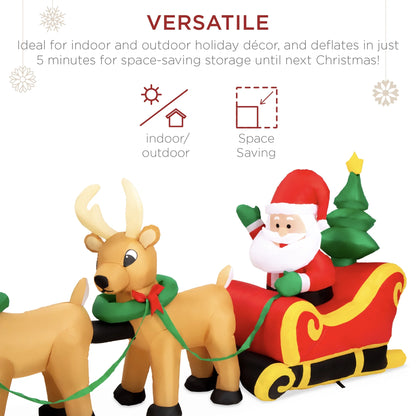 8.5Ft X 3Ft Lighted Inflatable Christmas Santa Claus & Reindeer Indoor Outdoor W/ Electric Fan