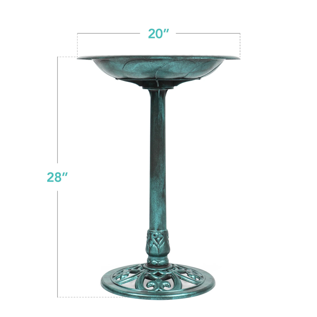 Outdoor Rustic Pedestal Bird Bath Accent for Garden, Yard W/ Fleur-De-Lis Accents - Green