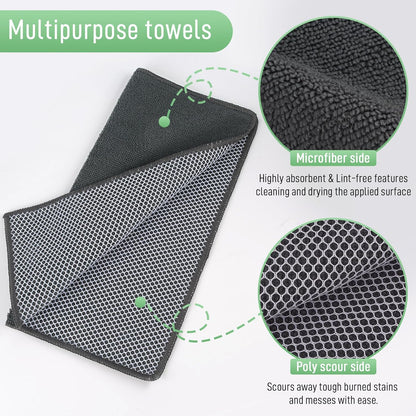 Microfiber Dish Cloths Wash Clothes for Kitchen Best Kitchen Cloths Cleaning Cloth Poly Scour Side 12"X12" (10Pack, Dark Grey)