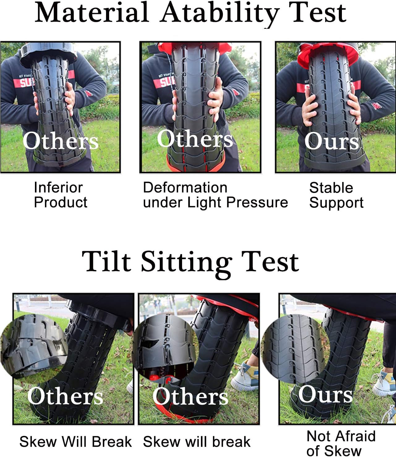 Collapsible Stool - Adults' round Pop up Seat, Max 397Lbs, Portable Folding & Telescopic for Camping & Outdoor Use