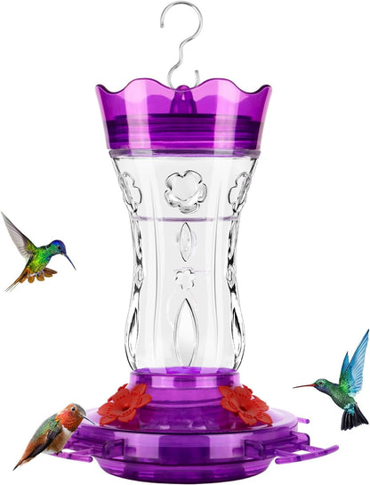Glass Hummingbird Feeders for Outdoors, Built-In Ant Moat & Leakproof Design,  Hummingbird Feeder with 4 Bee Guard Feeding Ports, 15OZ, Purple, Gifts for Mom Wife Dad, Birthday Gift for Men Women