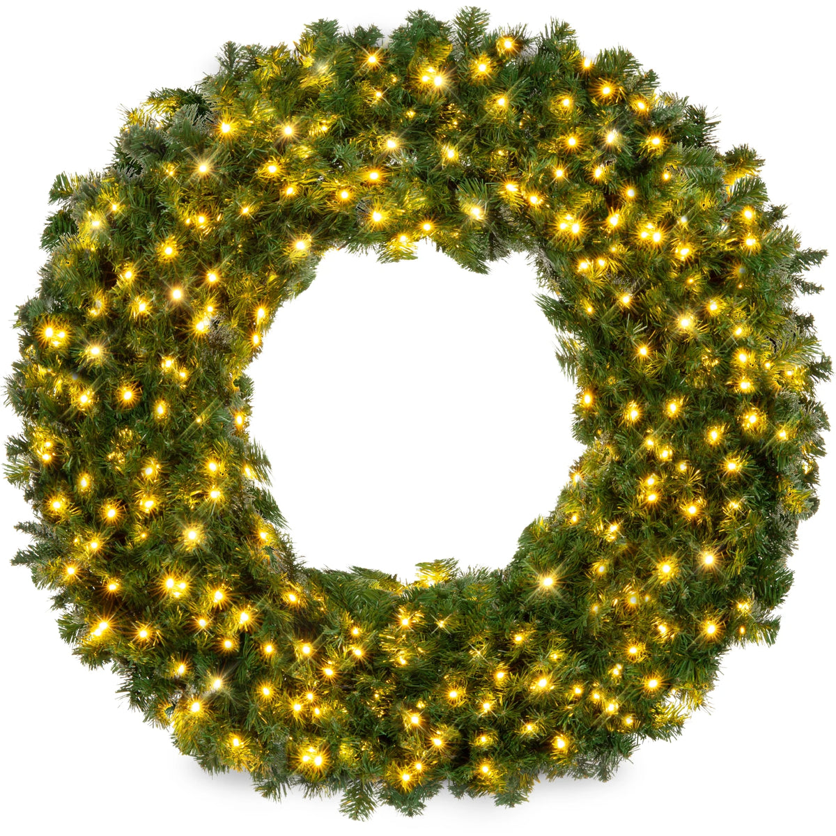 60In Artificial Pre-Lit Fir Christmas Wreath Decoration W/ 375 LED Lights, 930 Tips, Power Plug-In