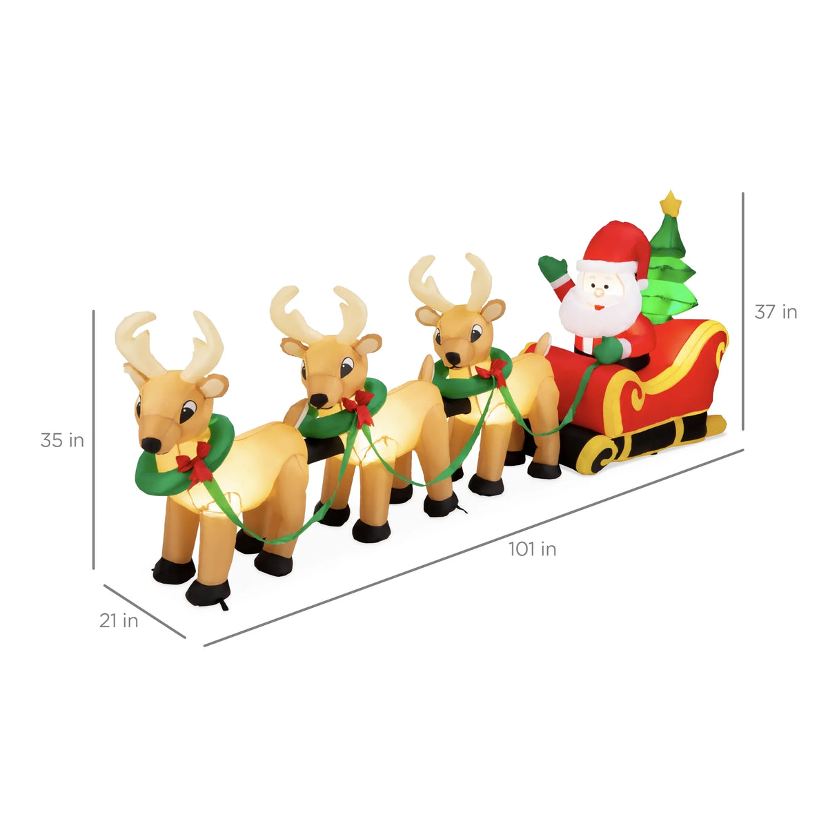 8.5Ft X 3Ft Lighted Inflatable Christmas Santa Claus & Reindeer Indoor Outdoor W/ Electric Fan