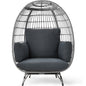 Wicker Egg Chair Oversized Indoor Outdoor Patio Lounger W/ Steel Frame - Gray/Charcoal