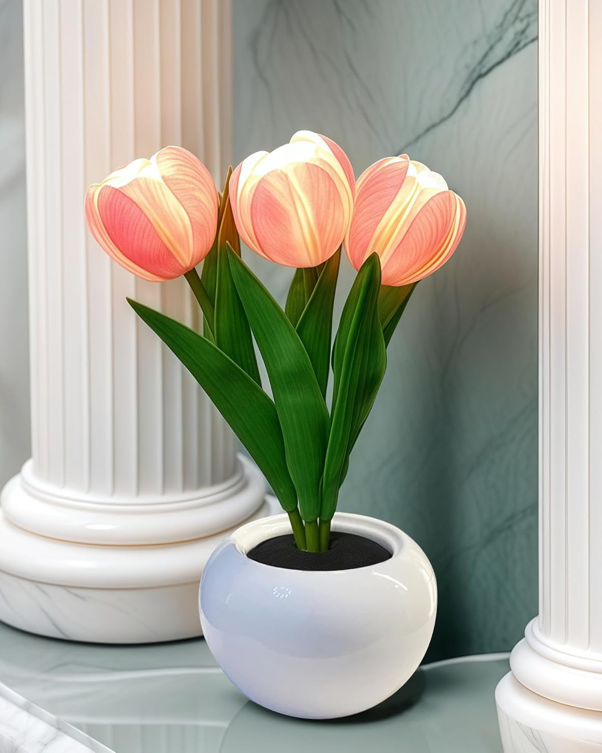 Flower Table Lamp, LED Tulip Night Light with Artificial Flower and Vase, Romantic Desk Lamp for Home, Living Room, Bedroom, Wedding, Birthday Party Decor