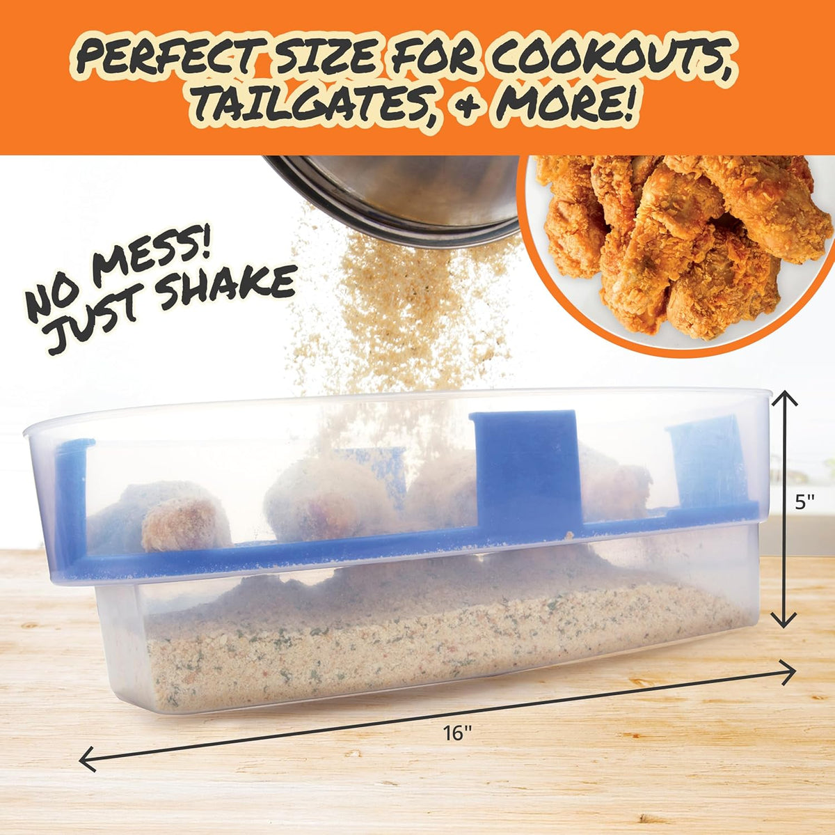 XL Original Better Breader Bowl 16" Mess-Free Breading Station for Chicken, Fish, Wings & Vegetables – Shake & Coat Batter Tray W Lid for Air Fryer Prep, Fish Fry, Tenders & Easy Cleanup