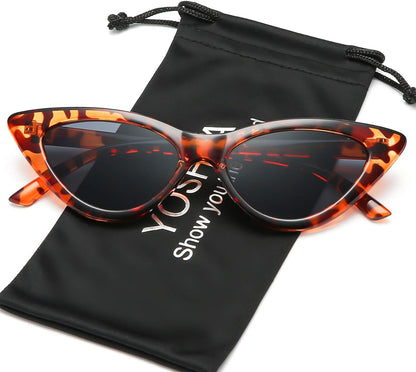 Retro Vintage Narrow Cat Eye Sunglasses for Women Clout Goggles Plastic Frame