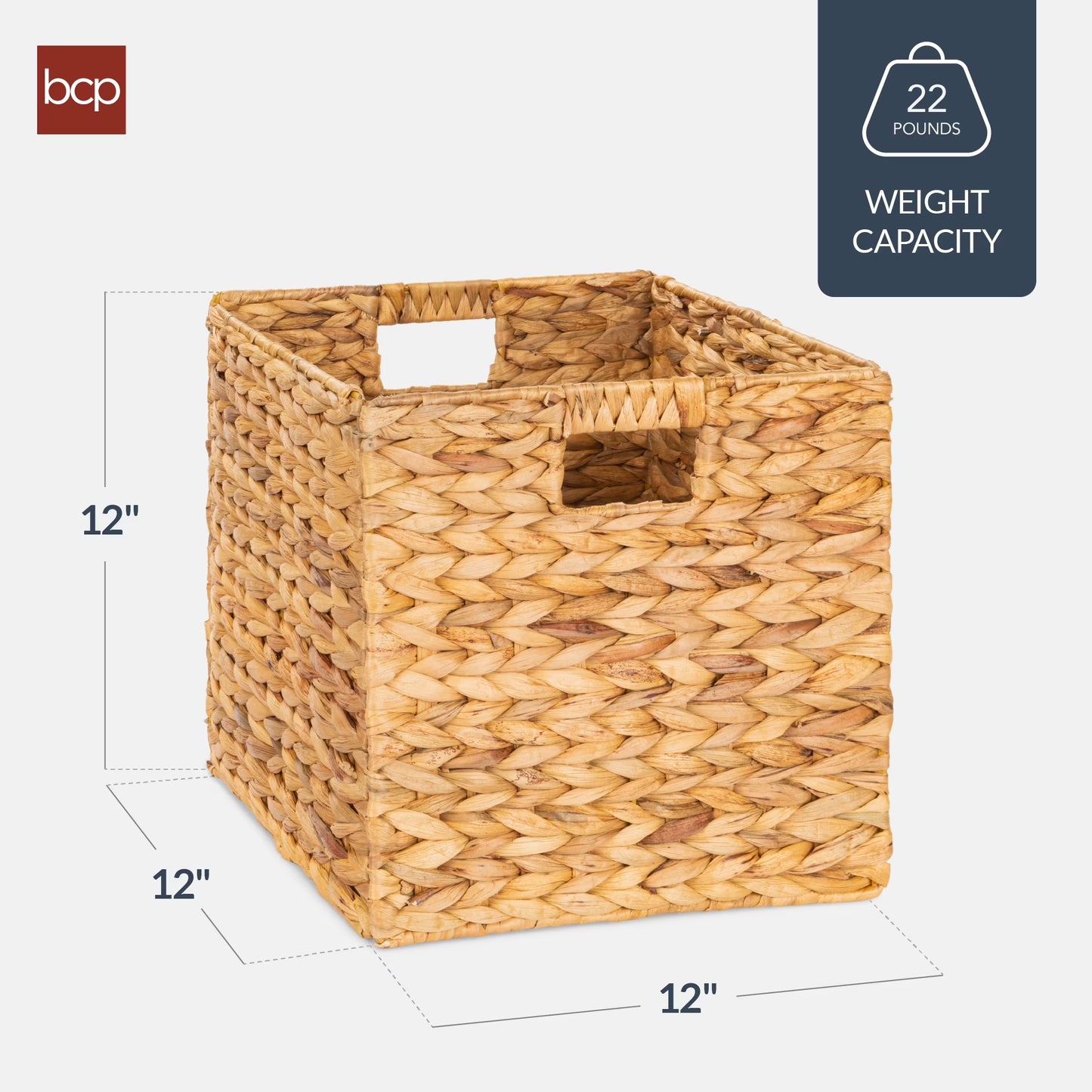 12X12In Hyacinth Baskets, Set of 5 Multipurpose Collapsible Organizers W/ Inserts - Natural