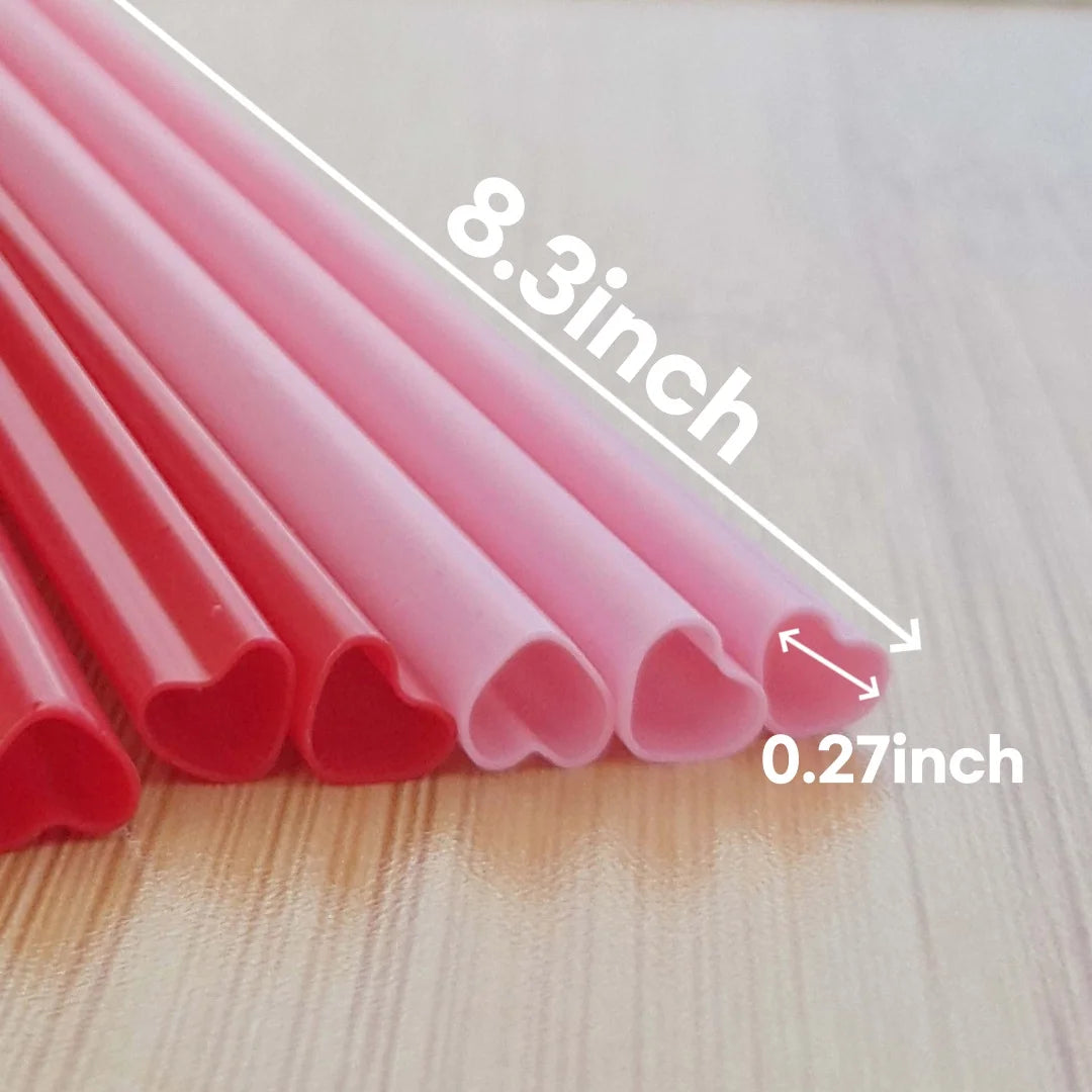 100Pcs Heart Shaped Pink Straws Disposable Cute Straw Individually Wrapped Plastic Pink Straw Party Birthday Party Kids Bridal Shower Wedding