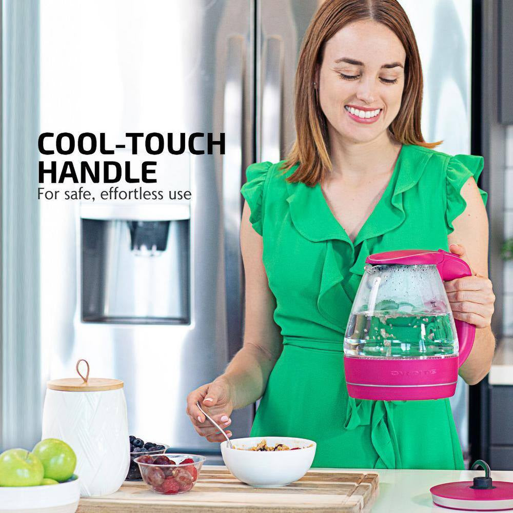 Illuminated 6.5-Cup Fuschia Electric Kettle with Filter, Fast Heating and Auto-Shut Off