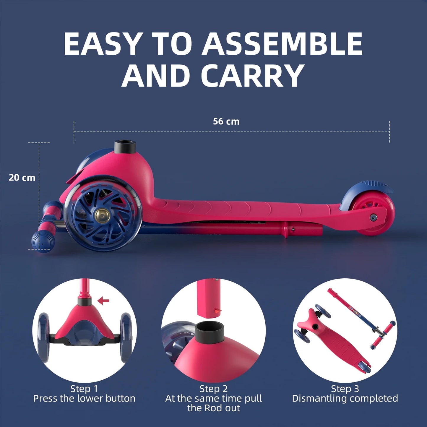 3 Wheel Scooter for Kids, Kick Scooter with Adjustable Height Light up LED Wheels for Boys Girls, Best Gift for Boys Girls Outdoor Activities, Red