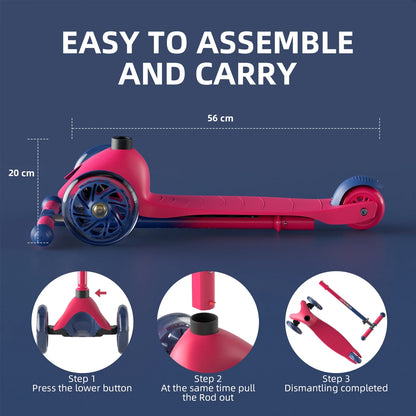 3 Wheel Scooter for Kids, Kick Scooter with Adjustable Height Light up LED Wheels for Boys Girls, Best Gift for Boys Girls Outdoor Activities, Red