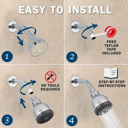 High Pressure Shower Head - Best 3 Inch Wall Mount Bathroom Showerhead for Boosting Low Flow with Anti-Clog Nozzles & Adjustable Brass Ball Joint - 1.8 GPM - Polished Chrome