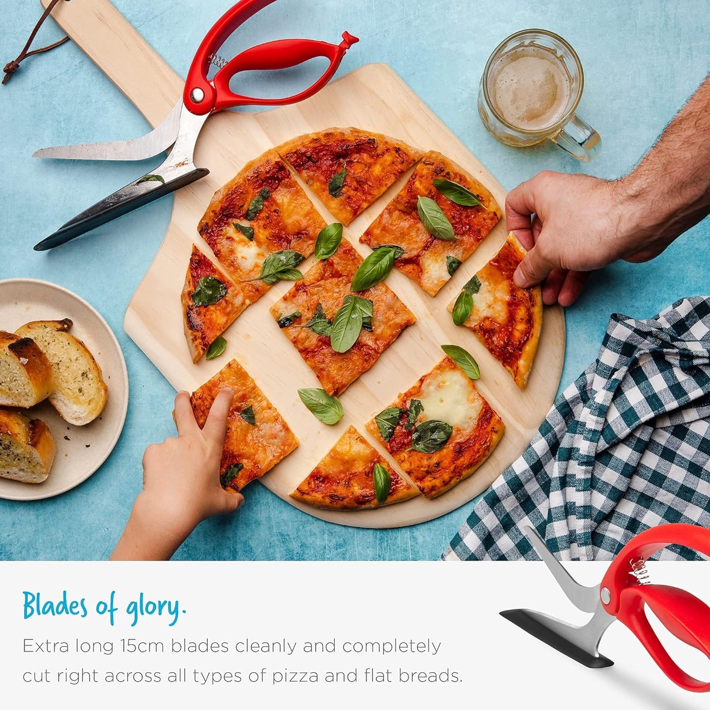 Scizza 2-In-1 Easy Ergonomic Pizza Scissors with Stainless Steel Pizza Cutter Blades & Non-Stick Slice Server - Red | Cuts and Serves Pizza with Non-Scratch, Heat Resistant Serving Base, Spring-Loaded German Stainless Steel Blades