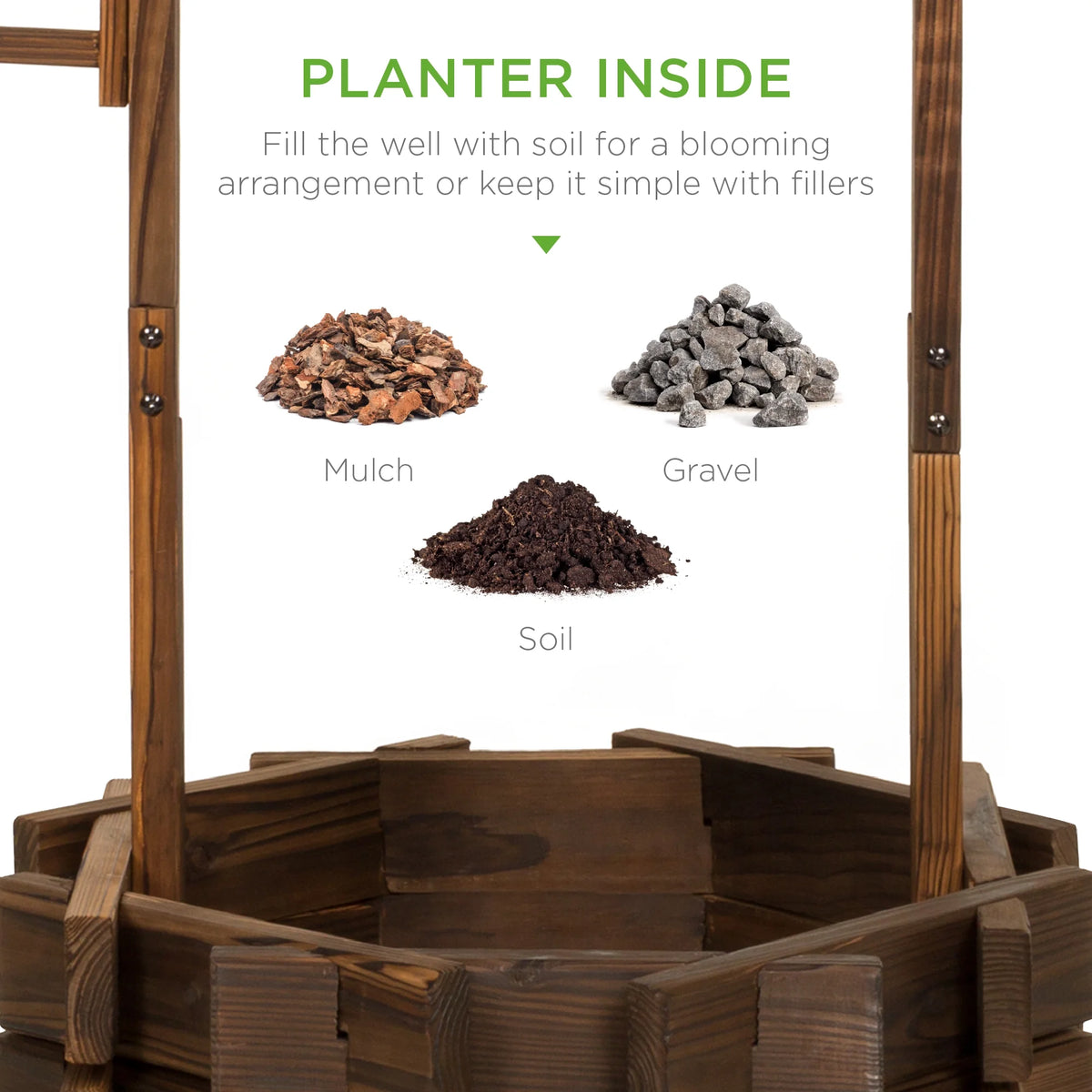 21.5" Rustic Wooden Wishing Well Planter Outdoor Home Decor for Patio, Garden, Yard W/ Hanging Bucket