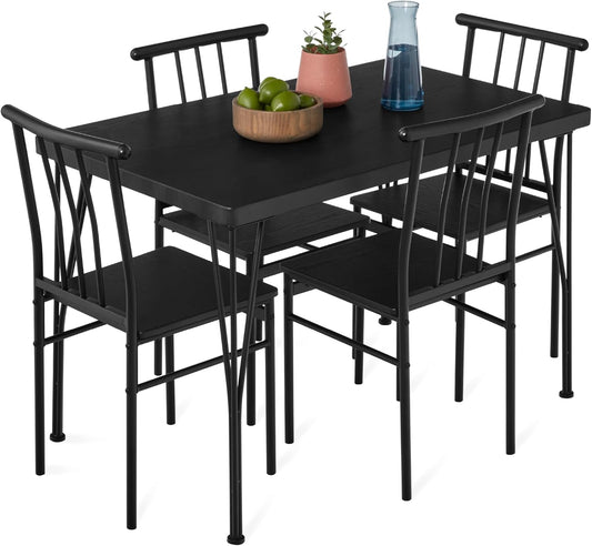 Best Choice Products 5-Piece Metal and Wood Indoor Modern Rectangular Dining Table Furniture Set for Kitchen, Dining Room, Dinette, Breakfast Nook W/ 4 Chairs - Black