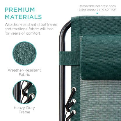 Set of 2 Zero Gravity Lounge Chair Recliners for Patio, Pool W/ Cup Holder Tray - Forest Green