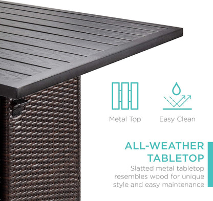 Best Choice Products 5-Piece Outdoor Wicker Bar Table Set for Patio, Poolside, Backyard W/Built-In Bottle Opener, Hidden Storage Shelf, Metal Tabletop, 4 Stools - Brown