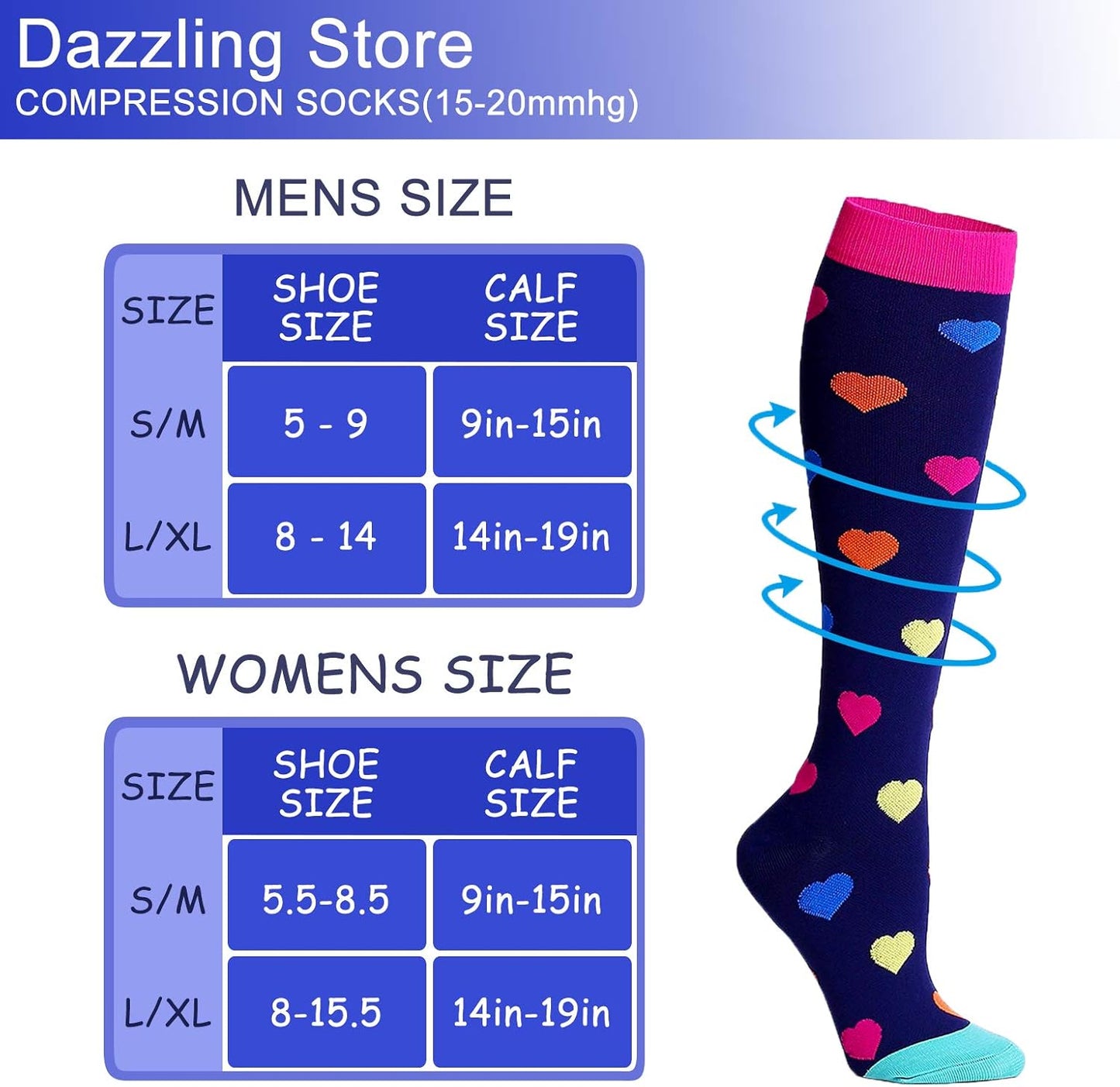 Compression Socks 15-20 Mmhg Is Best Athletic for Men & Women Running Flight Travel Nurses Pregnant