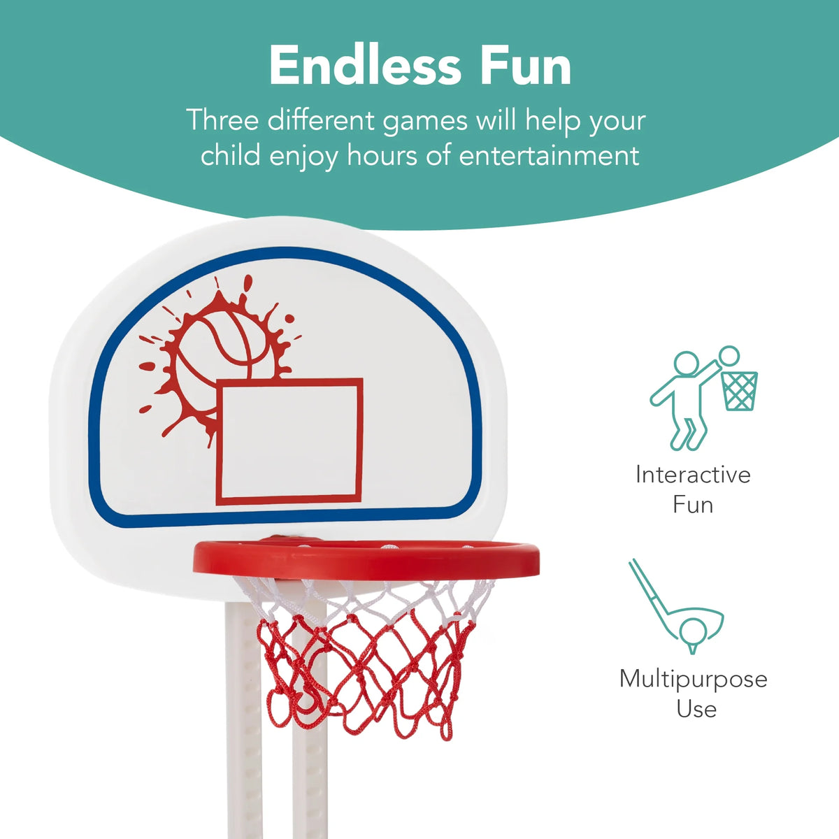 Toddler Basketball Hoop 3-In-1 Sport Center Adjustable Indoor/Outdoor Playset - White with Golf