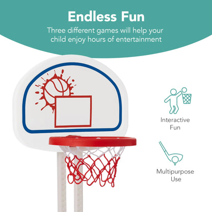 Toddler Basketball Hoop 3-In-1 Sport Center Adjustable Indoor/Outdoor Playset - White with Golf