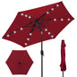 7.5Ft Outdoor Solar Patio Umbrella for Deck, Pool W/ Tilt, Crank, LED Lights - Burgundy