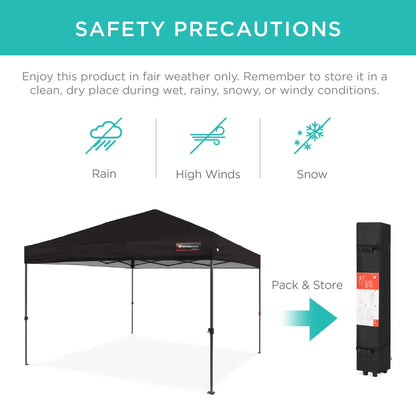10X10Ft Easy Setup Pop up Canopy W/ 1-Button Setup, Wheeled Case, 4 Weight Bags - Black