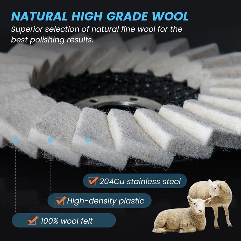 【Cc22】2Pcs Wool Felt Flap Polishing Wheel Disc Buffing Pad Premium Felt Polishing Pads for Metal Marble Stone