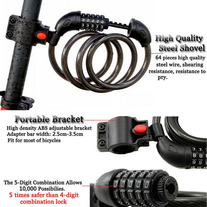 Bike Lock High Security 5 Digit Resettable Combination Coiling Cable Lock Best for Bicycle Outdoors, Orange-1