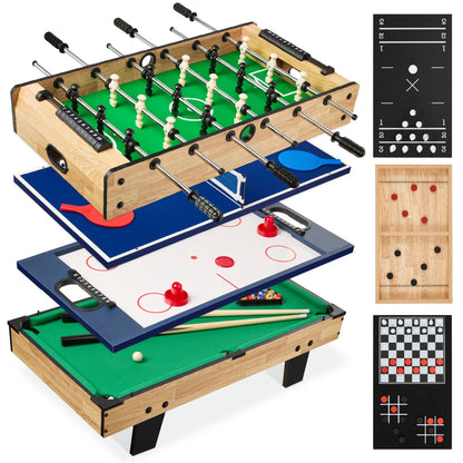 11-In-1 Kids Combo Game Set W/ Ping Pong, Foosball, Air Hockey, 5 Accessory Bags - Light Wood