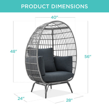 Wicker Egg Chair Oversized Indoor Outdoor Patio Lounger W/ Steel Frame - Gray/Charcoal