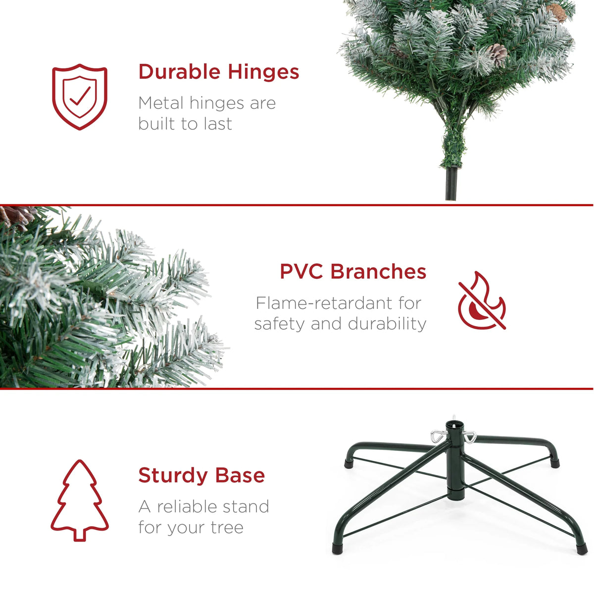 6Ft Pre-Decorated Holiday Christmas Pine Tree W/1,000 Branch Tips, Partially Flocked, Base Green