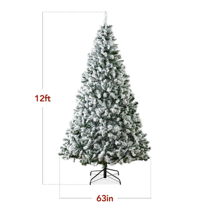 Artificial Flocked Christmas Tree, 12Ft Premium Unlit Pine Holiday Decor W/Metal Stand Green