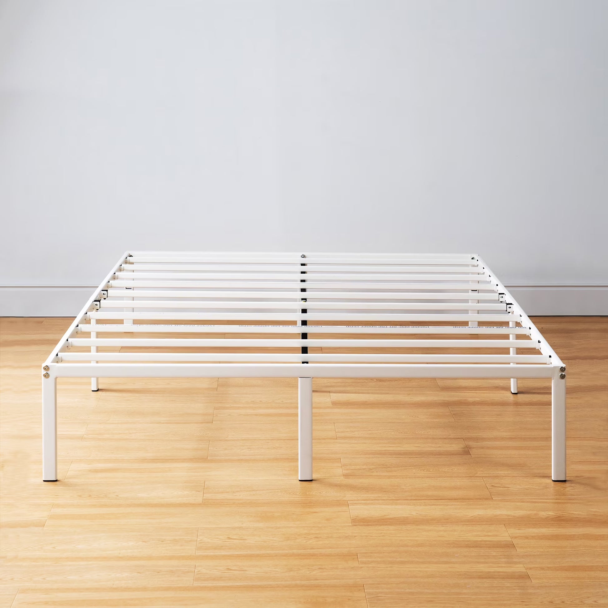 14" Metal Platform Bed Frame, Heavy-Duty Steel Slats, White, King
