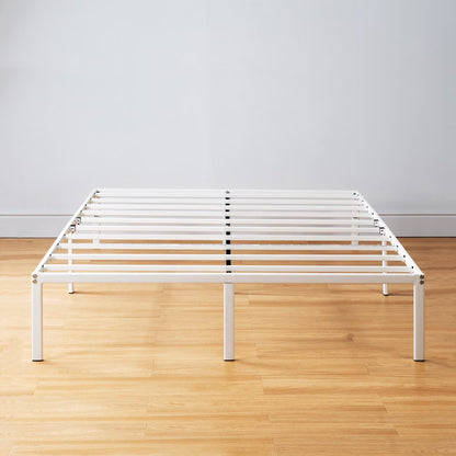 14" Metal Platform Bed Frame, Heavy-Duty Steel Slats, White, King