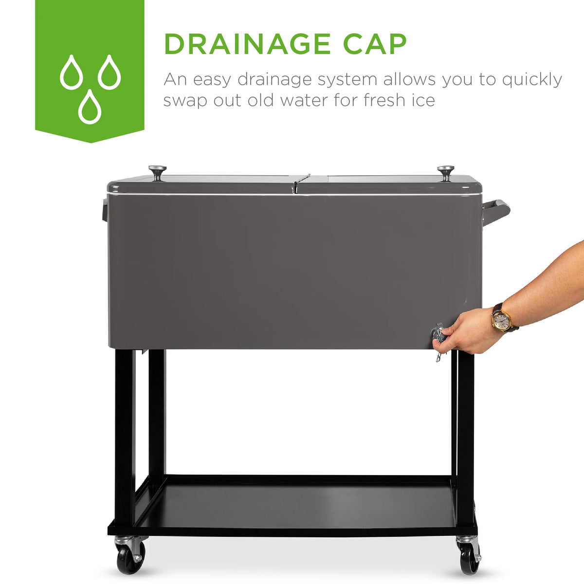 Best Choice Products 80Qt Steel Rolling Cooler Cart W/ Bottle Opener, Catch Tray, Drain Plug, Locking Wheels - Gray