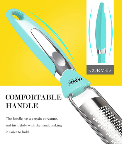 Kitchen Lemon Zester, Stainless Steel Hand Held Parmesan Cheese Grater for Ginger, Chocolate, Coconut, Lime, Nutmeg, Citrus, Fruit, Vegetable with Cleaning Brush, Dishwasher Safe, Blue
