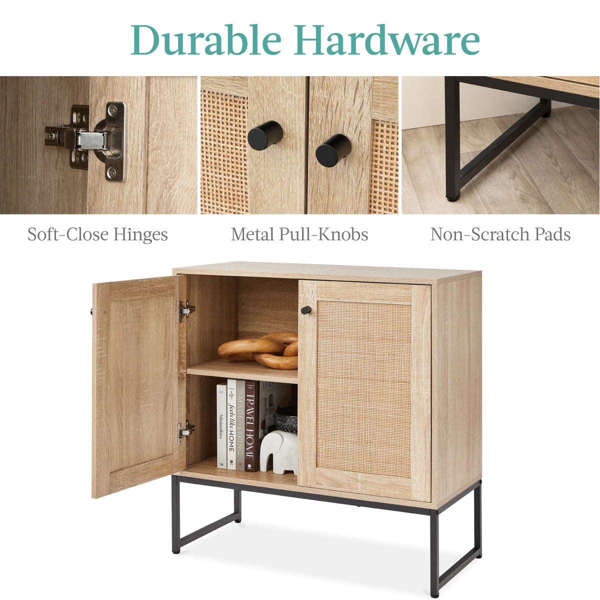 2-Door Rattan Storage Cabinet, Accent Furniture, Cupboard W/ Non-Scratch Foot Pads - Natural