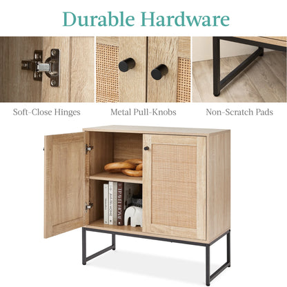 2-Door Rattan Storage Cabinet, Accent Furniture, Cupboard W/ Non-Scratch Foot Pads - Natural