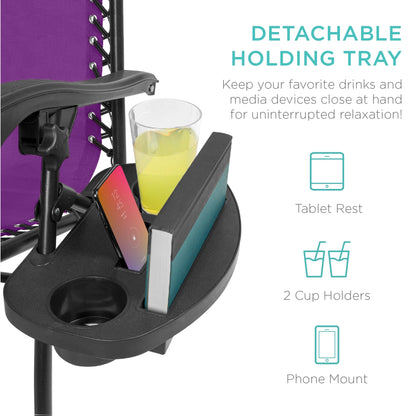 Set of 2 Zero Gravity Lounge Chair Recliners for Patio, Pool W/ Cup Holder Tray - Amethyst Purple