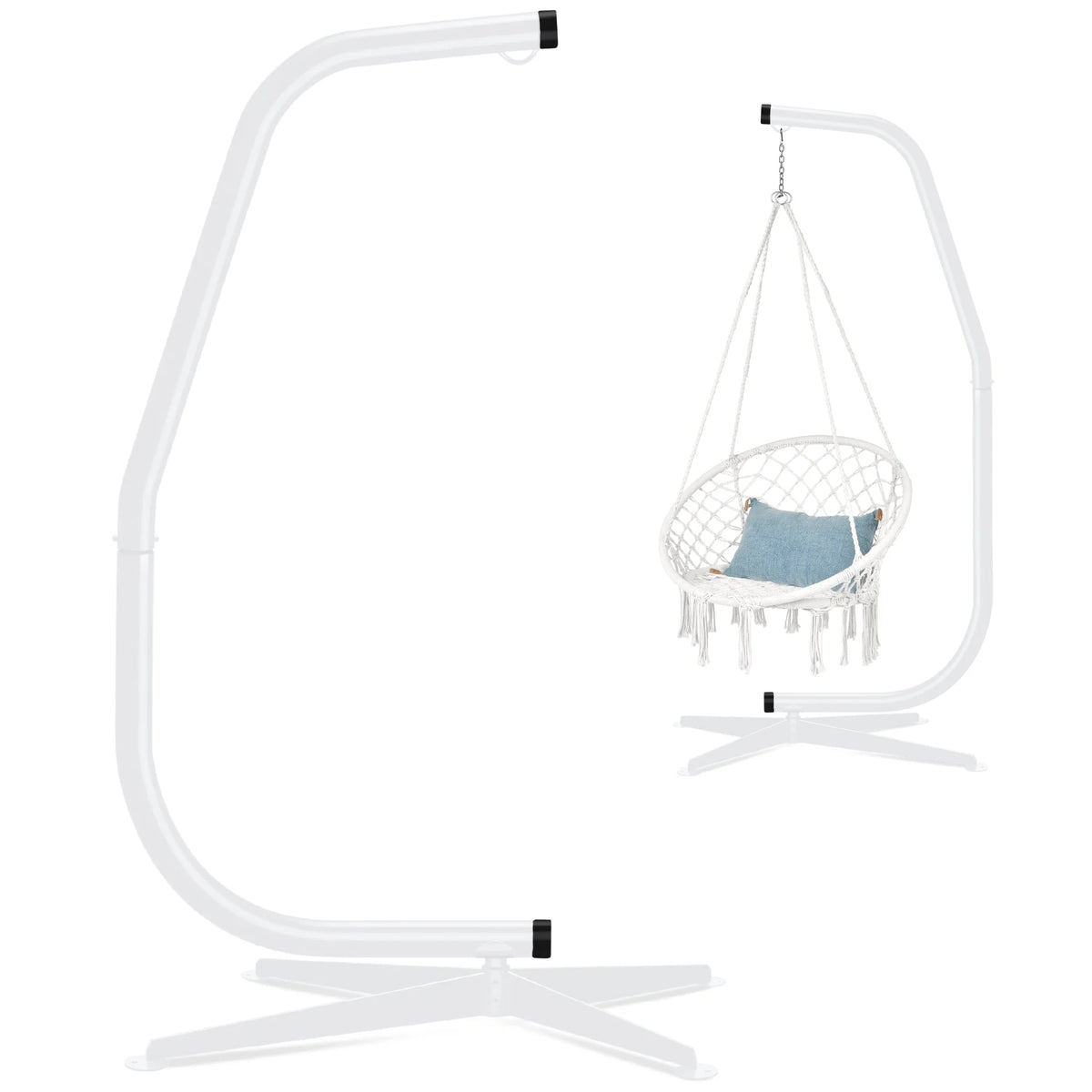 Metal Hanging Hammock C-Stand for Chair/ Weather-Resistant Finish, Offset Base - Stand Only - Brown