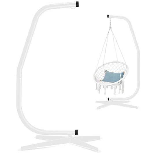 Metal Hanging Hammock C-Stand for Chair/ Weather-Resistant Finish, Offset Base - Stand Only - Brown