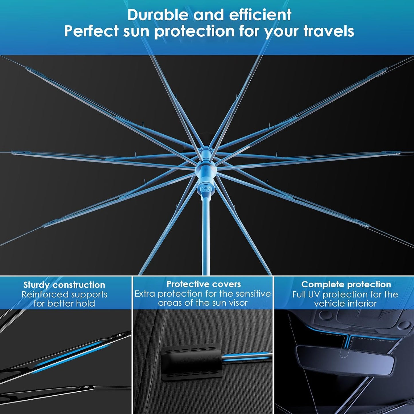 Car Windshield Sun Shade Umbrella, 2026 Upgrade Foldable Car Windshield Sun Shade Cover, 100% Sun Blocking & UV Protection Easy to Store, Fits Most Cars & Suvs (Large (55.1 * 31.1 Inch))