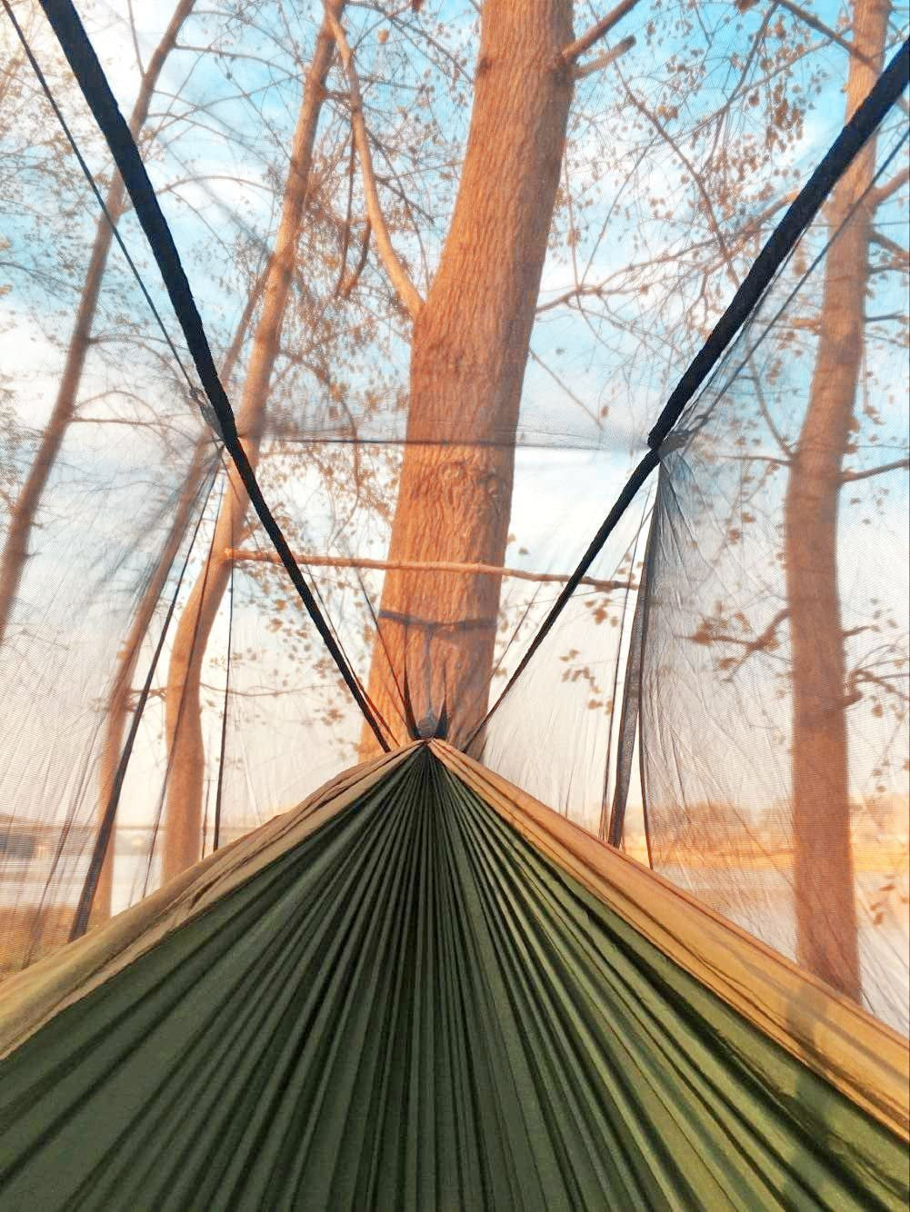 Camping Hammock, Portable Single & Double Hammock with Net, 2 Person Hammock Tent with 2 * 10Ft Straps, Best for Outdoor Hiking Survival Travel