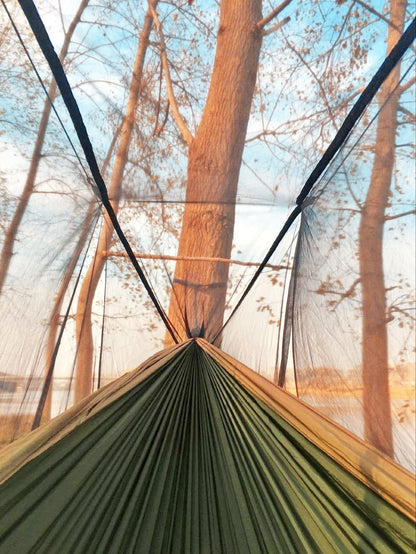 Camping Hammock, Portable Single & Double Hammock with Net, 2 Person Hammock Tent with 2 * 10Ft Straps, Best for Outdoor Hiking Survival Travel